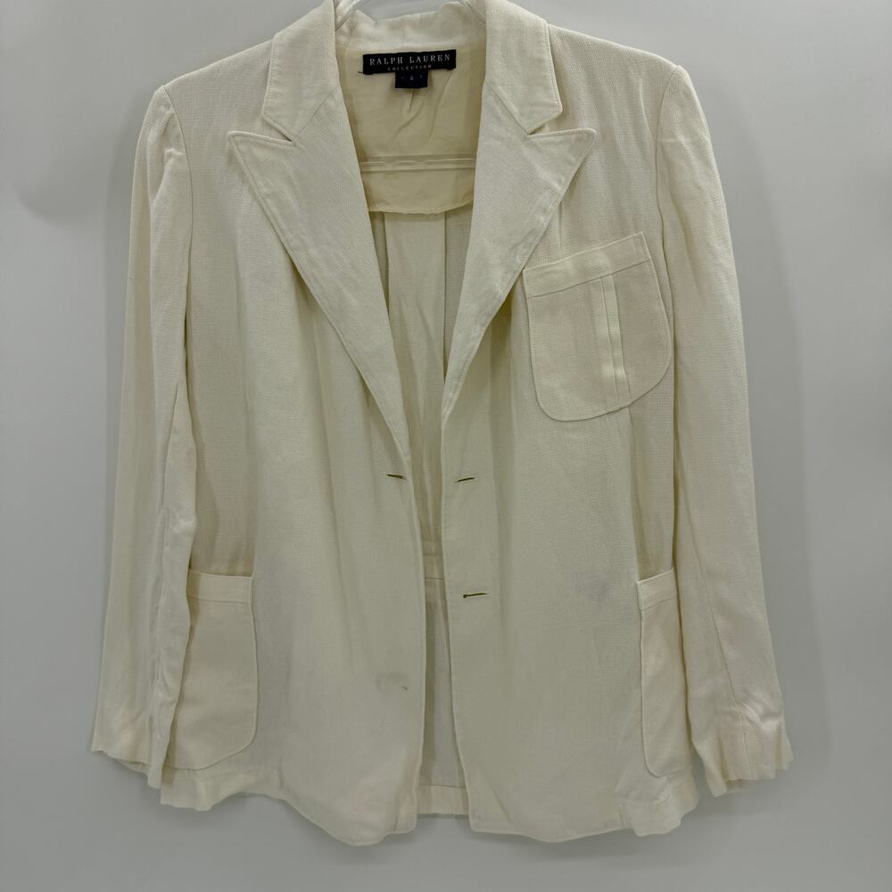 RALPH LAUREN Collection Purple Label Linen Jacket Size 4 Cream [NO BUTTONS]